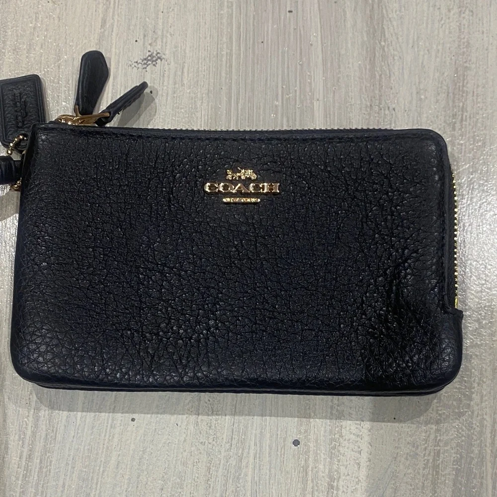 Coach Black Leather Double Zip Wristlet